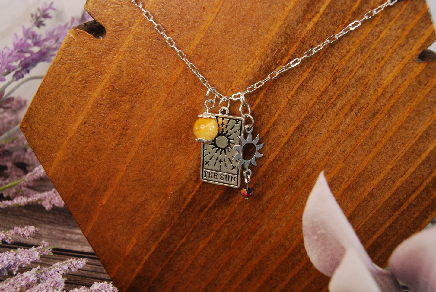 Silver Sun OR Moon Tarot Card Pendant with Dangles Necklace