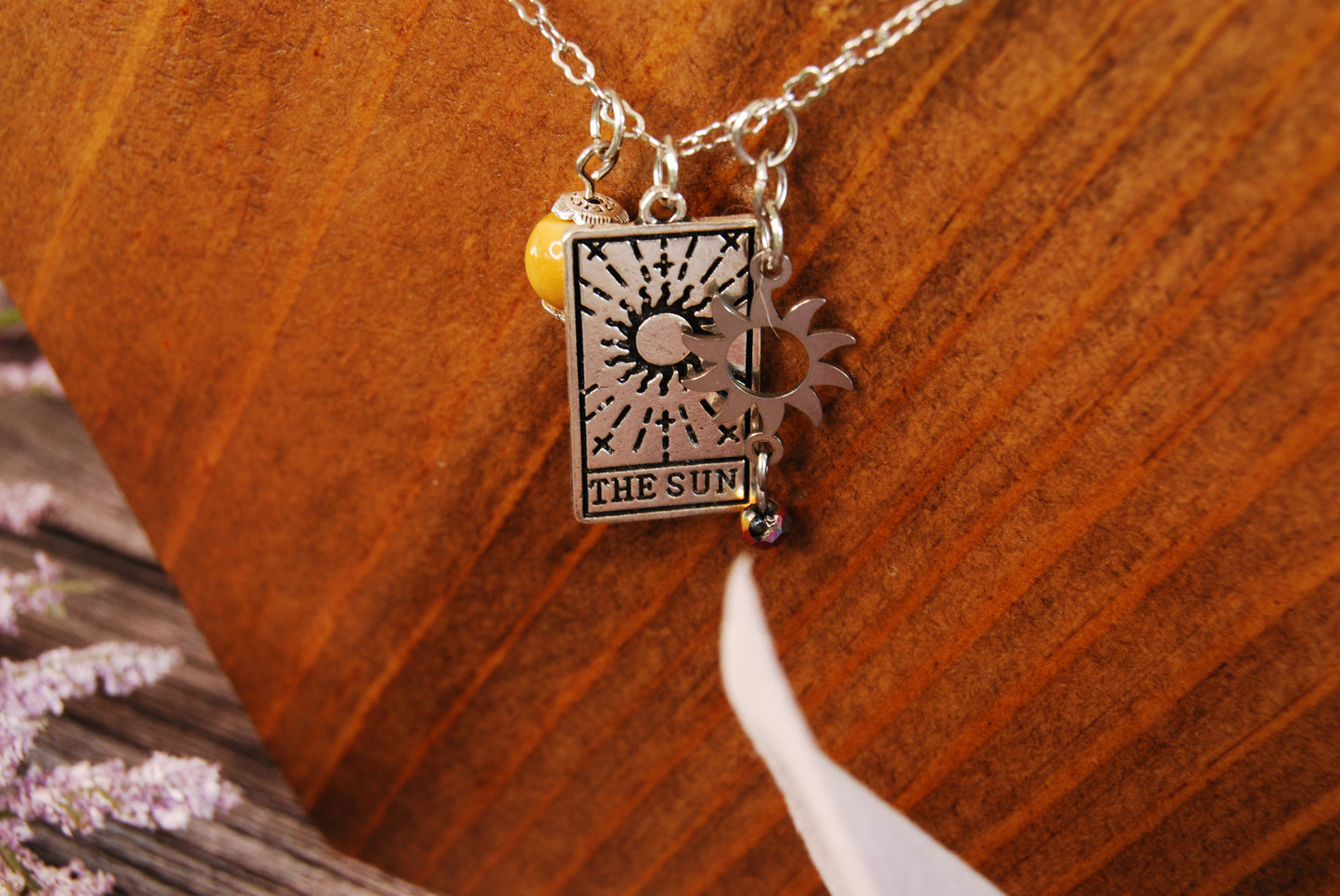Silver Sun OR Moon Tarot Card Pendant with Dangles Necklace