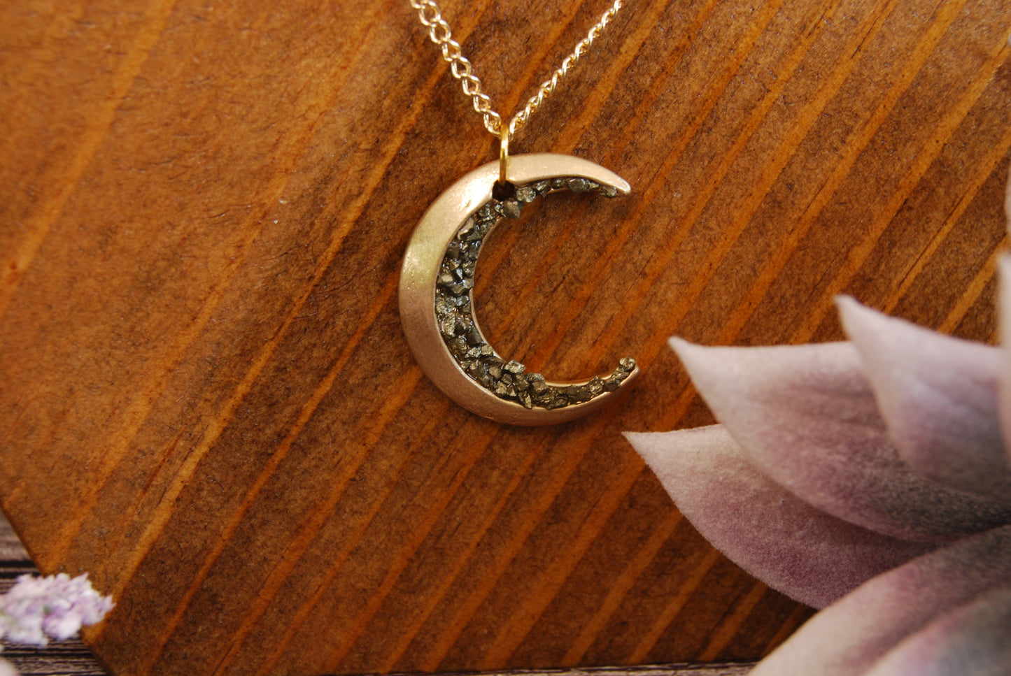 Gold Geode Moon Pendant Necklace