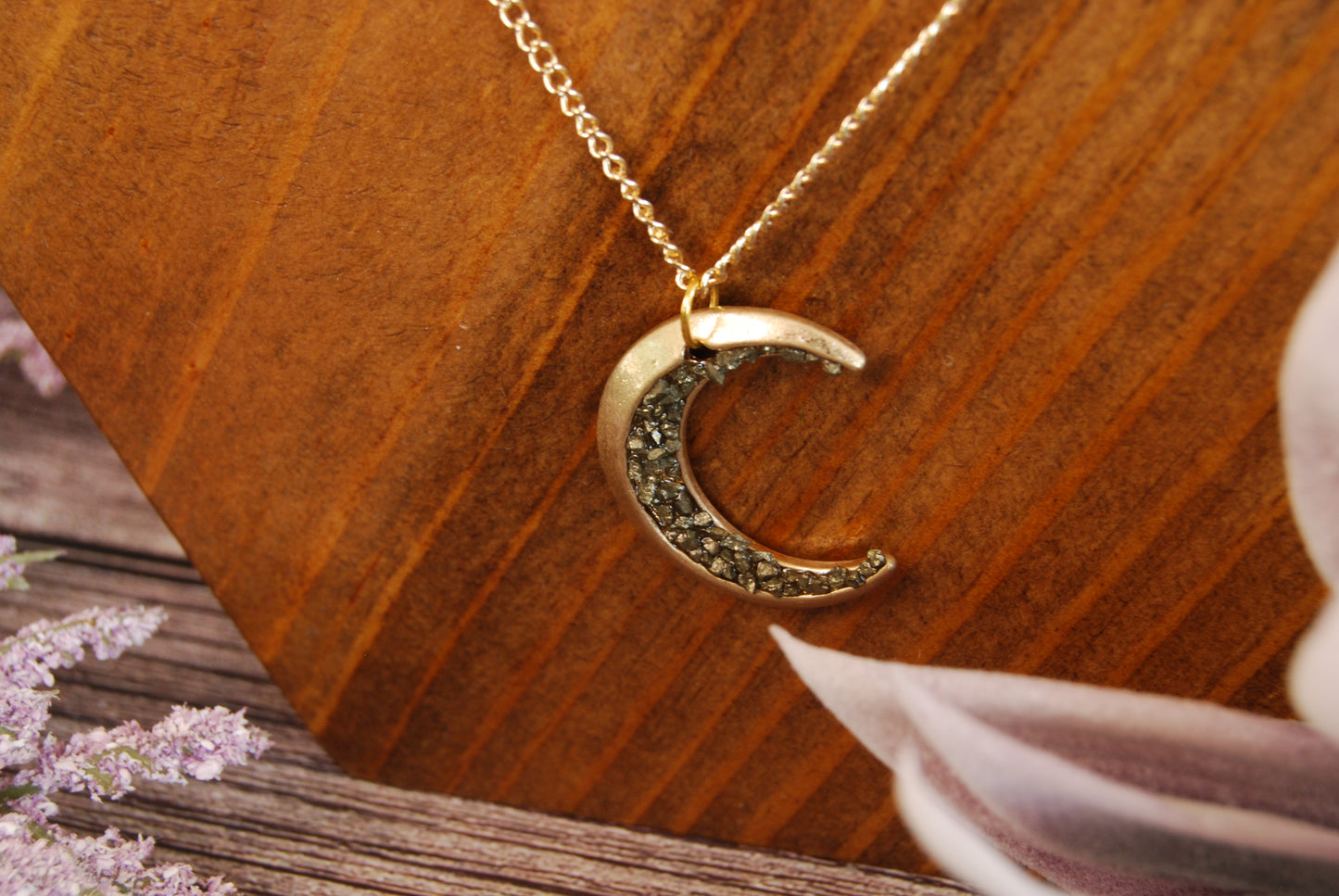 Gold Geode Moon Pendant Necklace