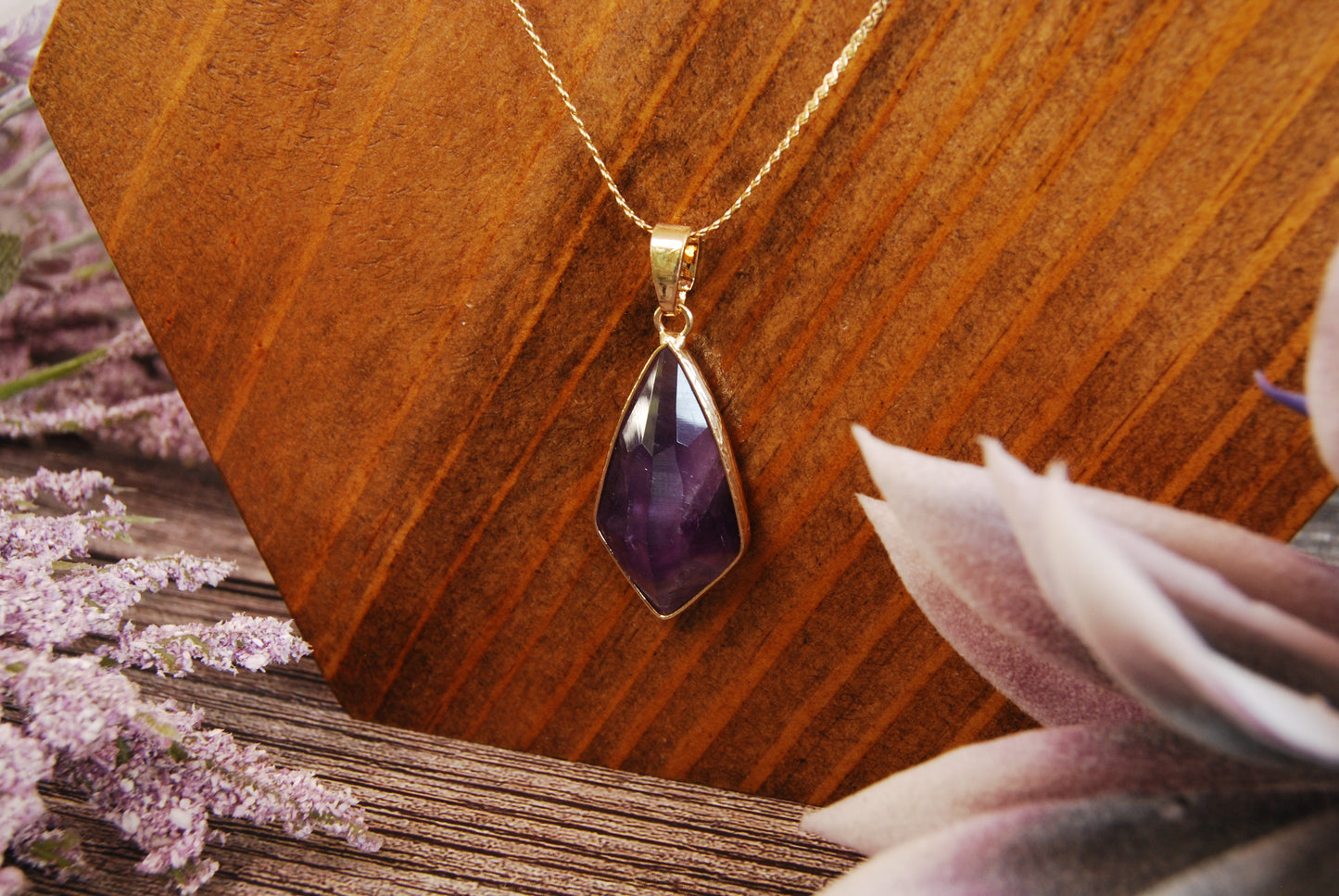 Polished Amethyst Teardrop Pendant Necklace