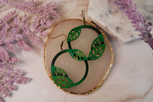 Hand Painted Leaf Hoop Earrings