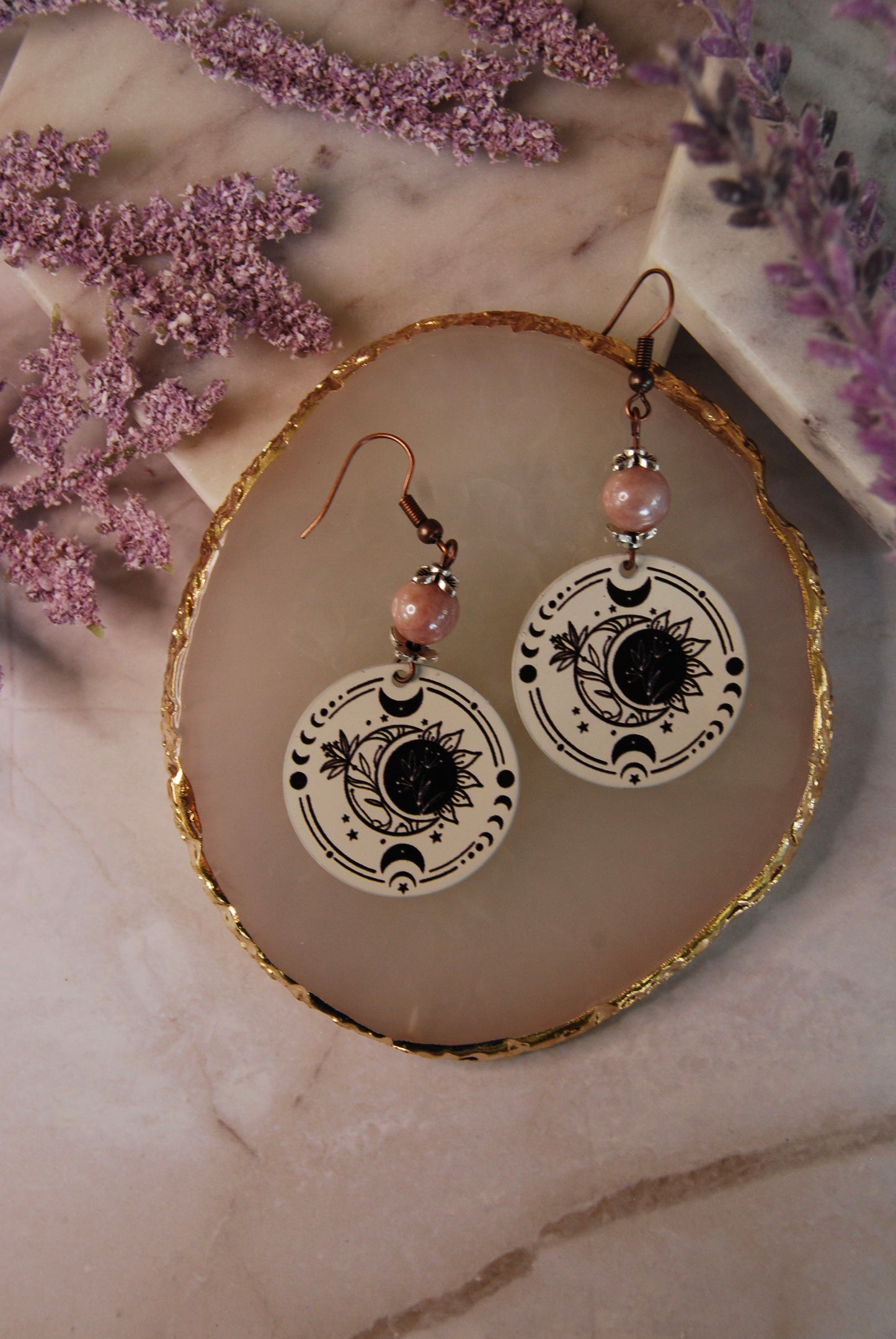 White Sun and Moon Metal Disc Earrings