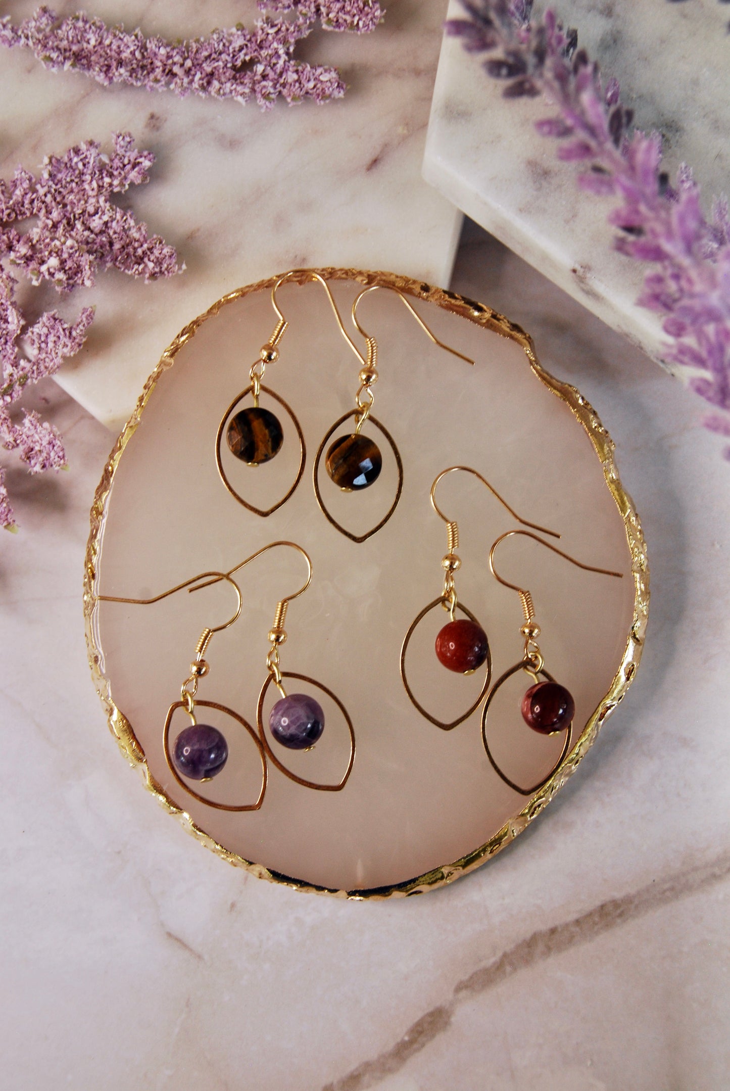 Bead with Gold Eye Hoop Earrings