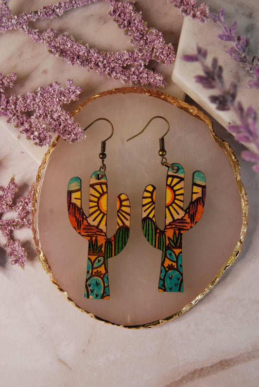 Hand Painted Western Landscape Earrings