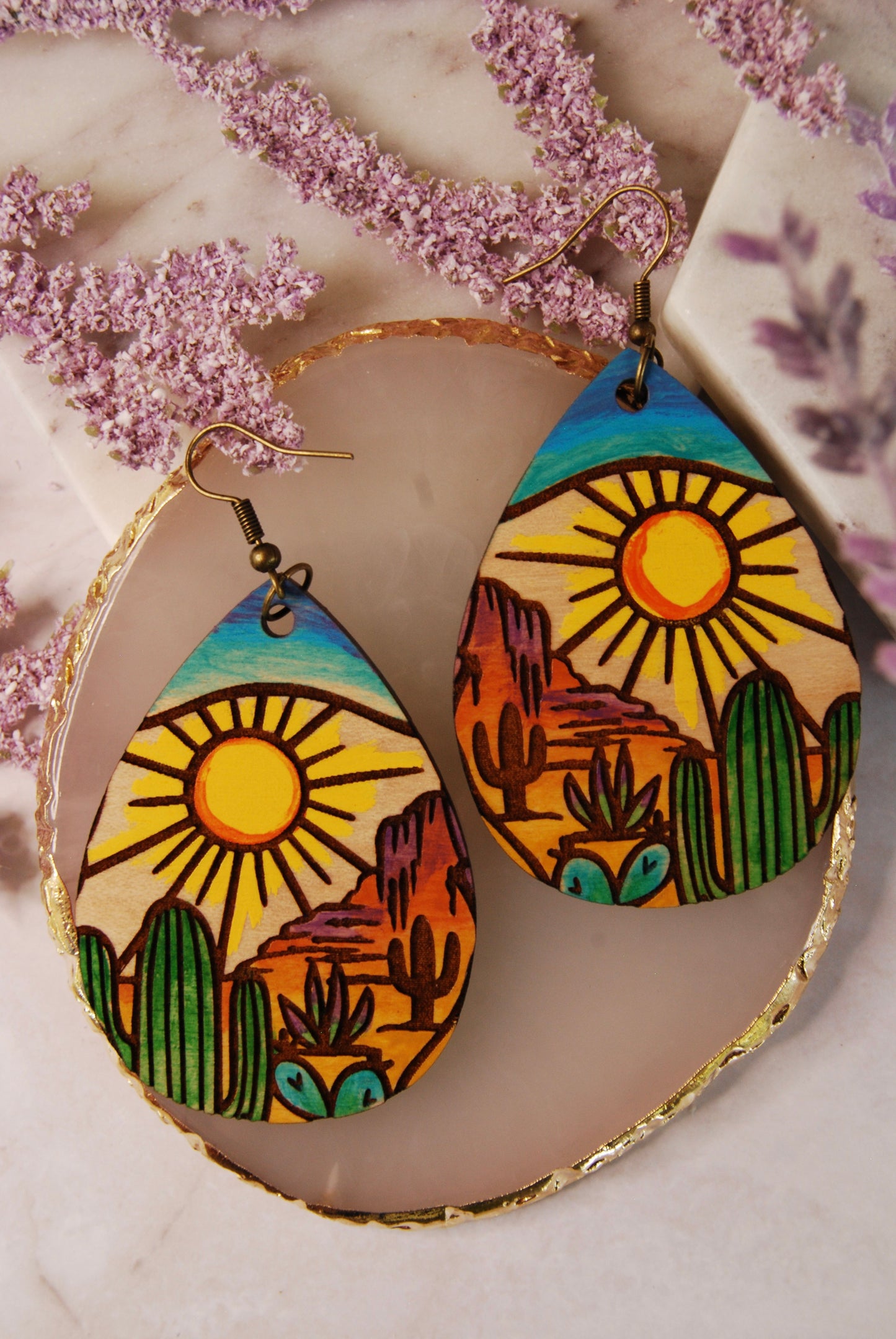 Hand Painted Western Landscape Earrings