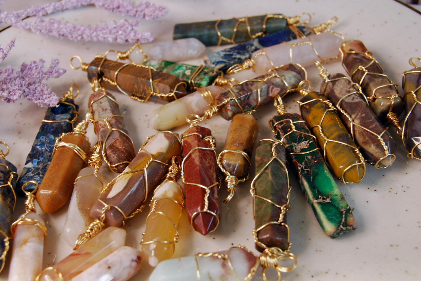 Mystery Gold Wrapped Stone Point Pendant