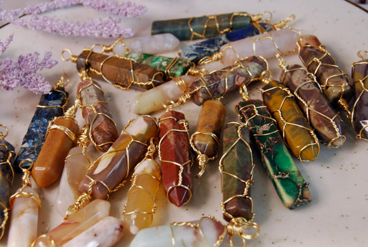 Mystery Gold Wrapped Stone Point Pendant