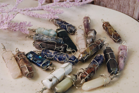 Mystery Silver Wrapped Stone Point Pendant