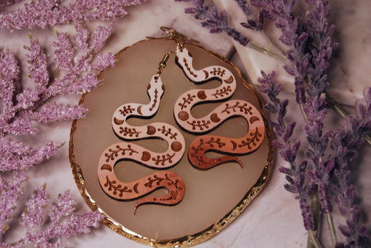 Hand Painted Moon Phase Snake Earrings