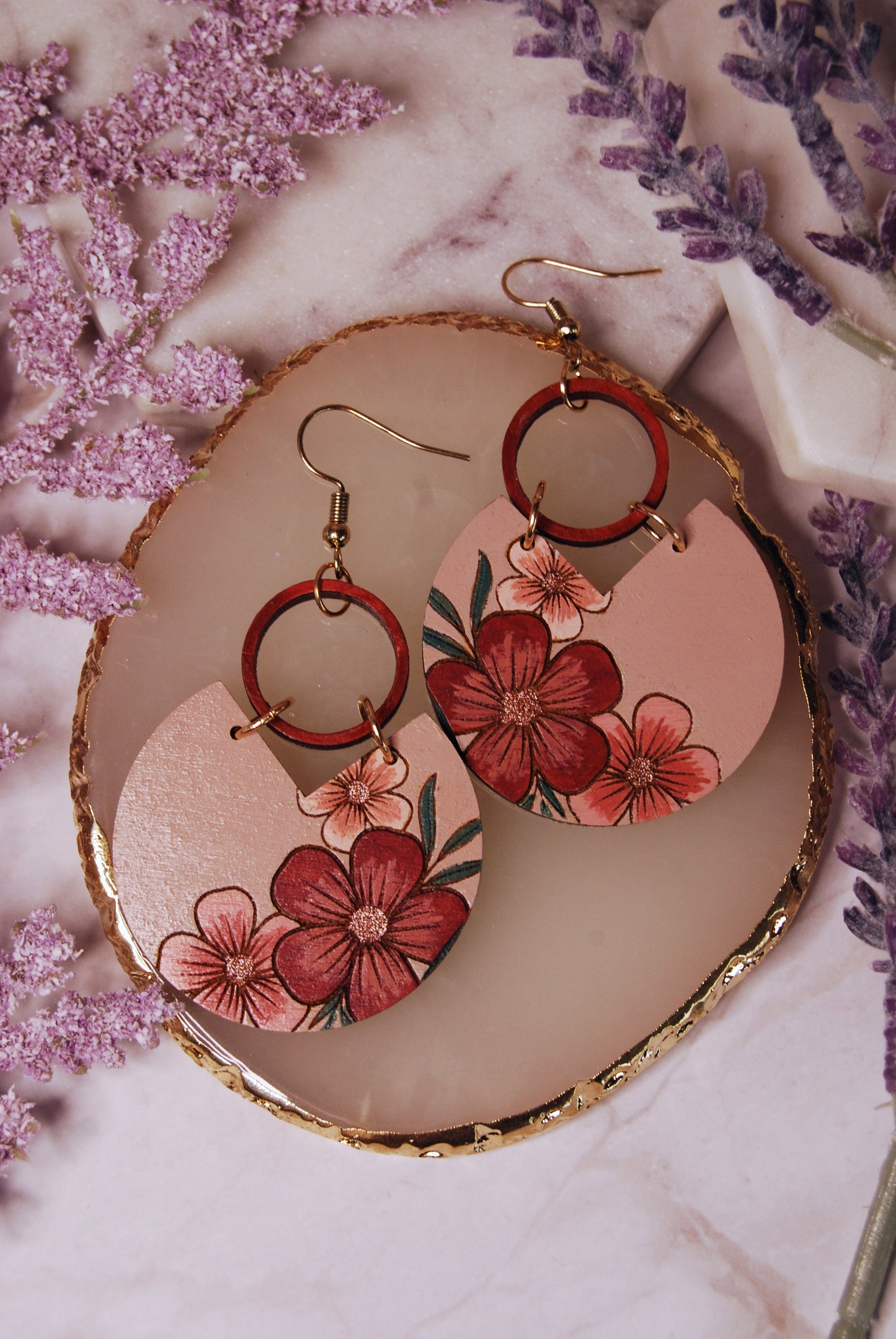 Painted Blossom Hoop Dangle Earrings