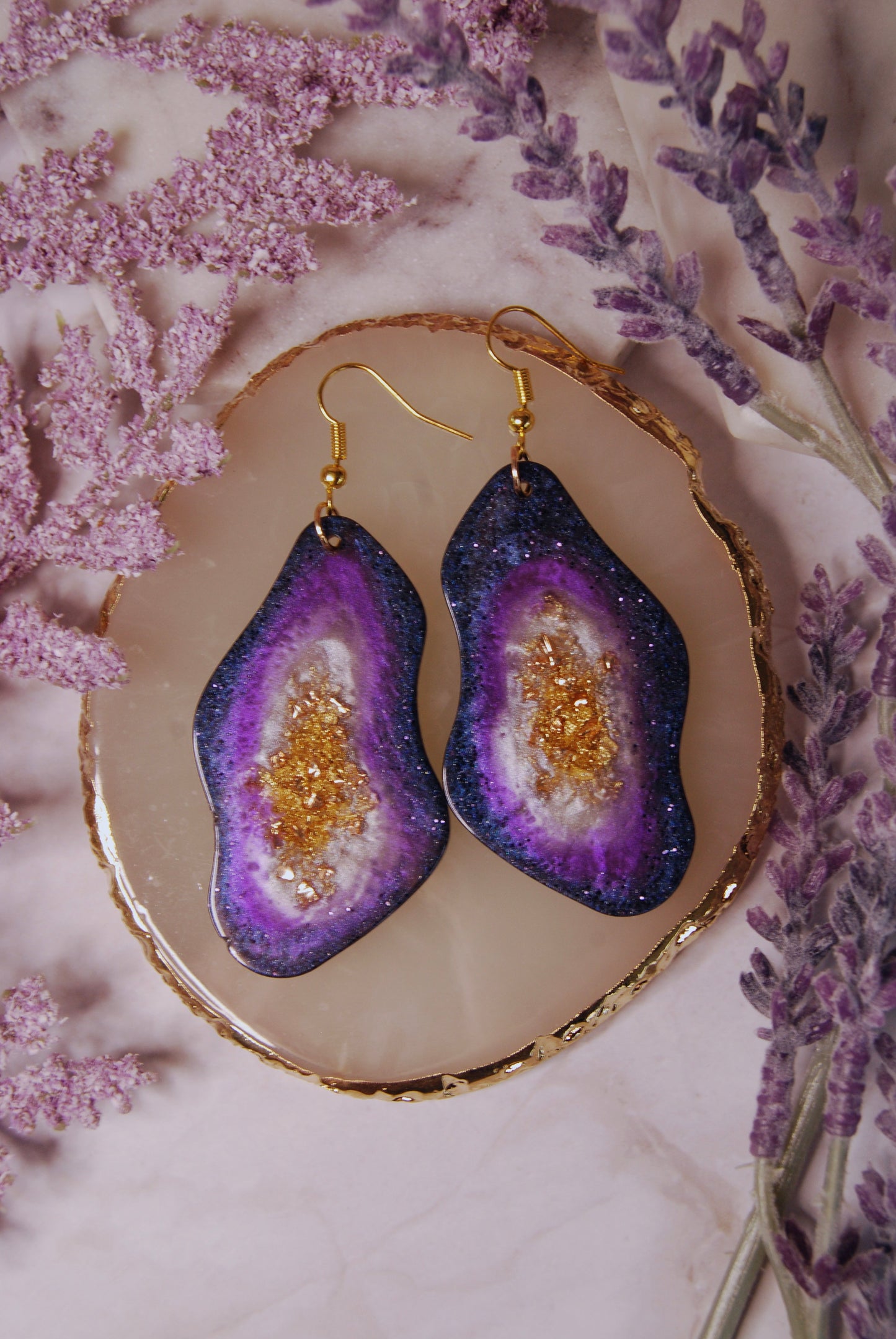 Faux Geode Agate Resin Earrings