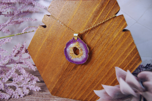 Faux Geode Agate Resin Pendant Necklace