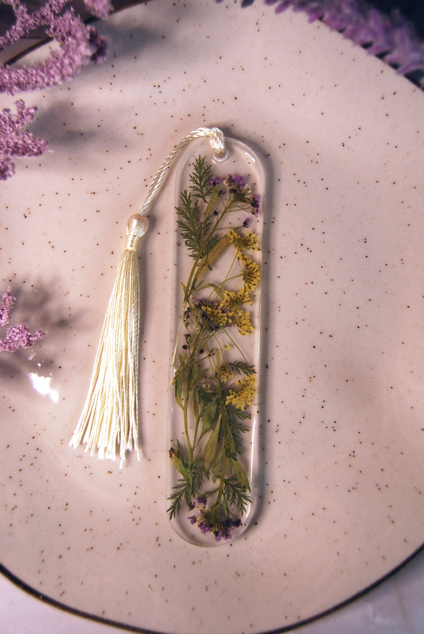 Cream Tassel Floral Bookmark