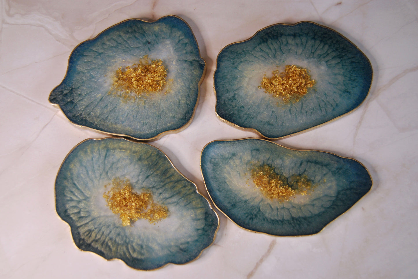 Teal Seafoam Faux Geode Agate Coasters