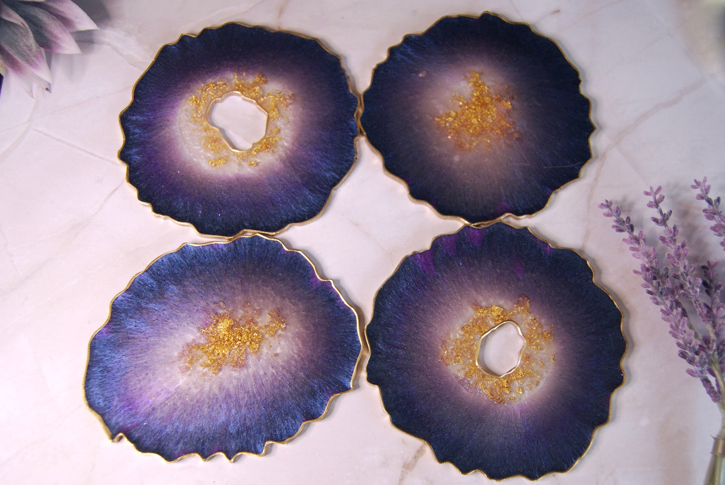 Large Purple Faux Geode Agate Coasters