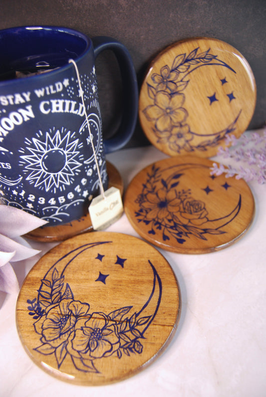 Navy Assorted Floral Crescent Moon Coasters