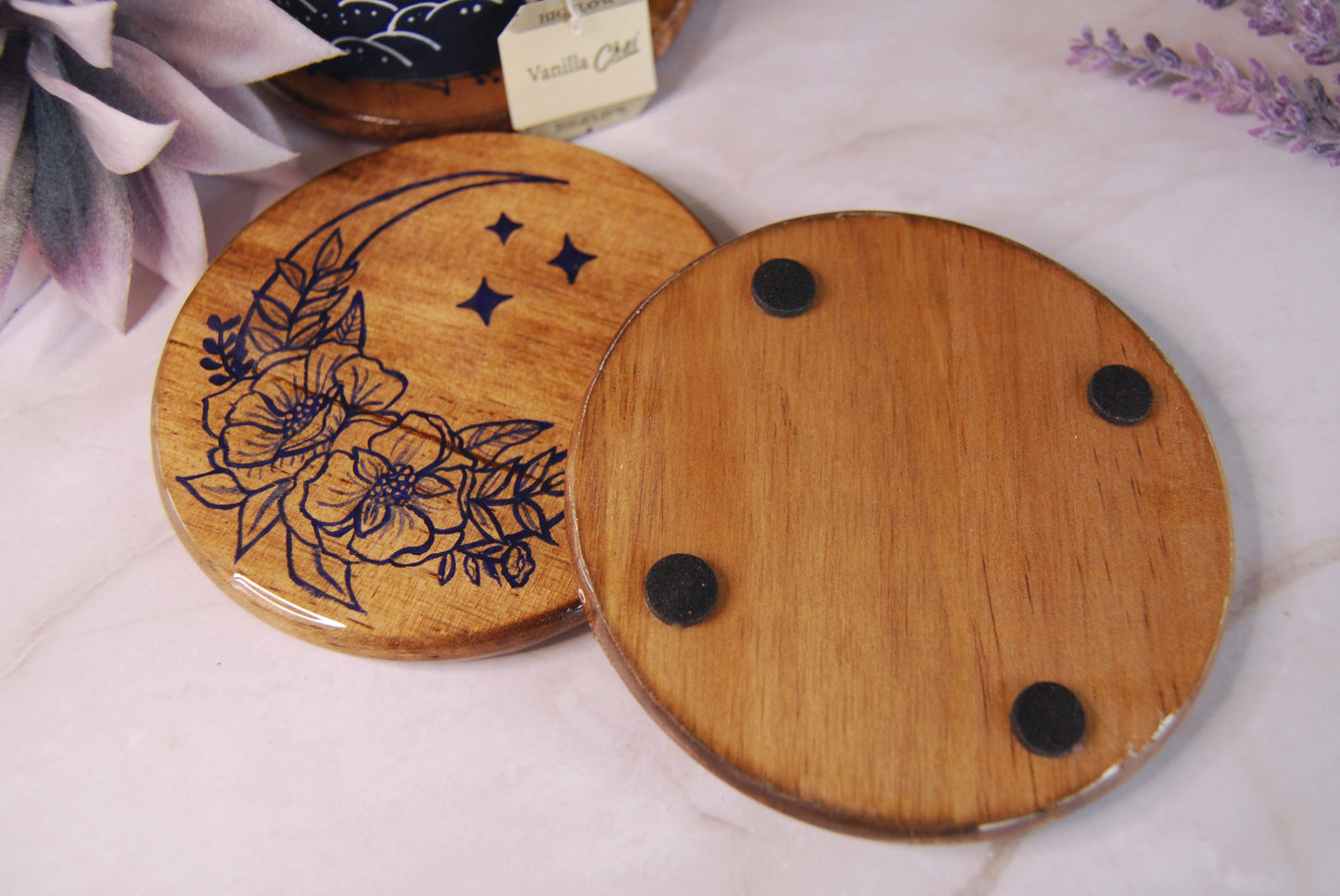 Navy Assorted Floral Crescent Moon Coasters