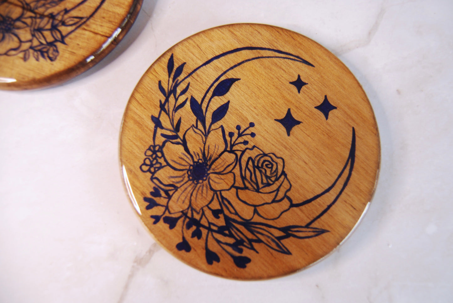 Navy Assorted Floral Crescent Moon Coasters