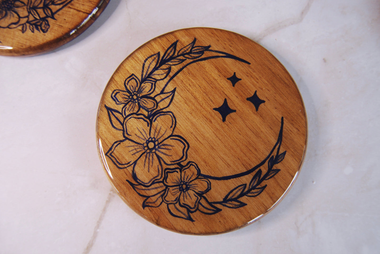 Navy Assorted Floral Crescent Moon Coasters