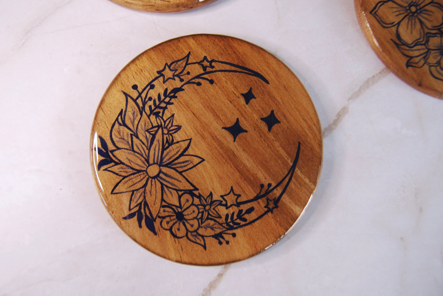 Navy Assorted Floral Crescent Moon Coasters