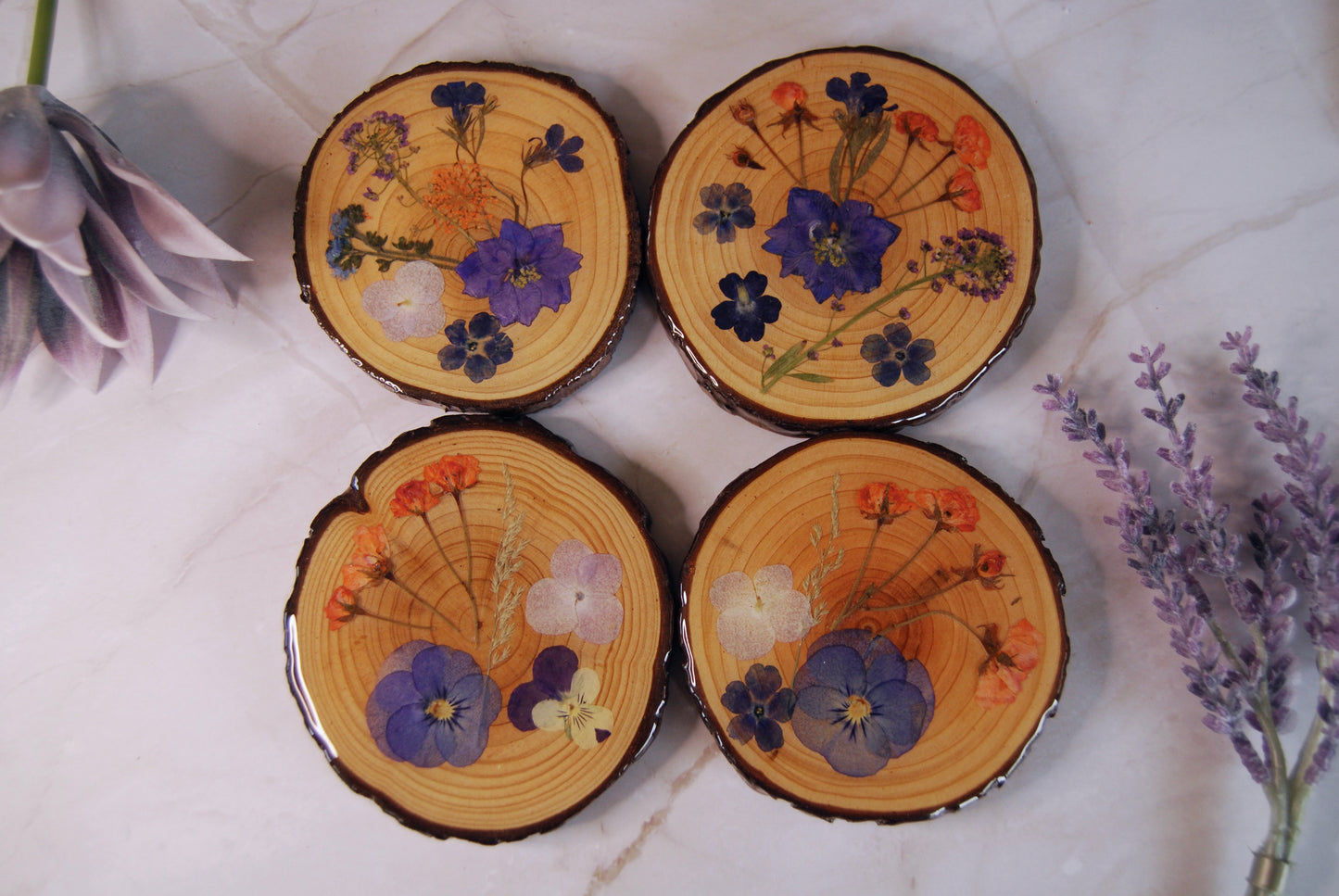 Purple and Peach Floral Coasters