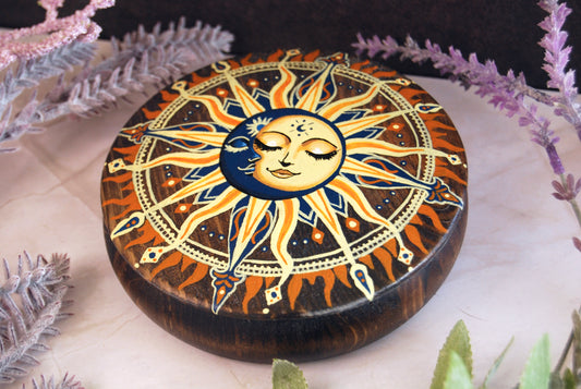 Hand Painted Sun and Moon Trinket Box
