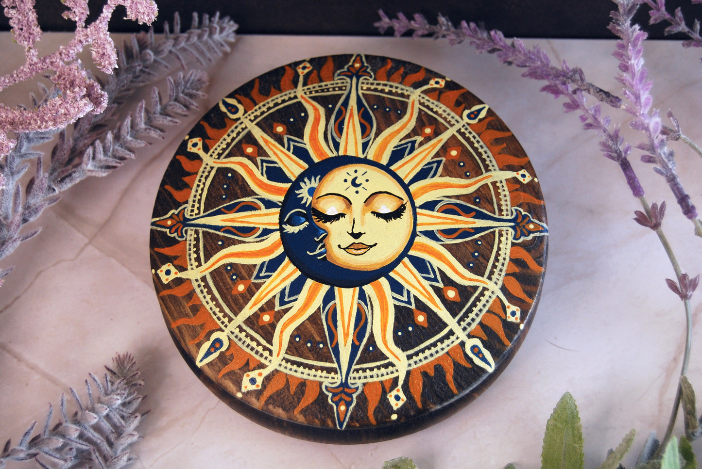 Hand Painted Sun and Moon Trinket Box