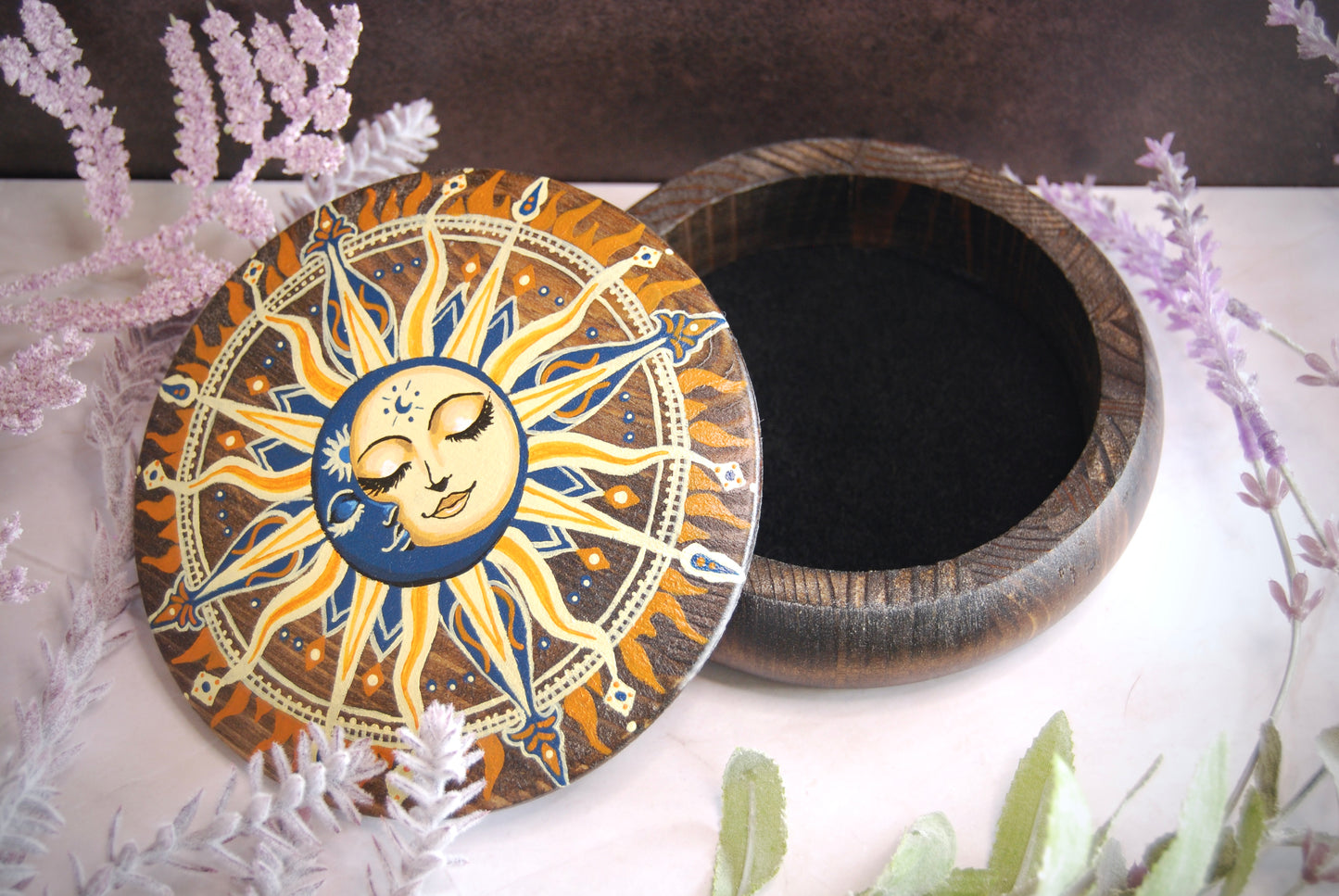 Hand Painted Sun and Moon Trinket Box