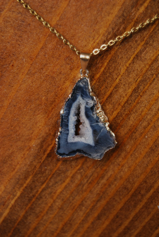 Grey Blue Druzy Agate Pendant Necklace