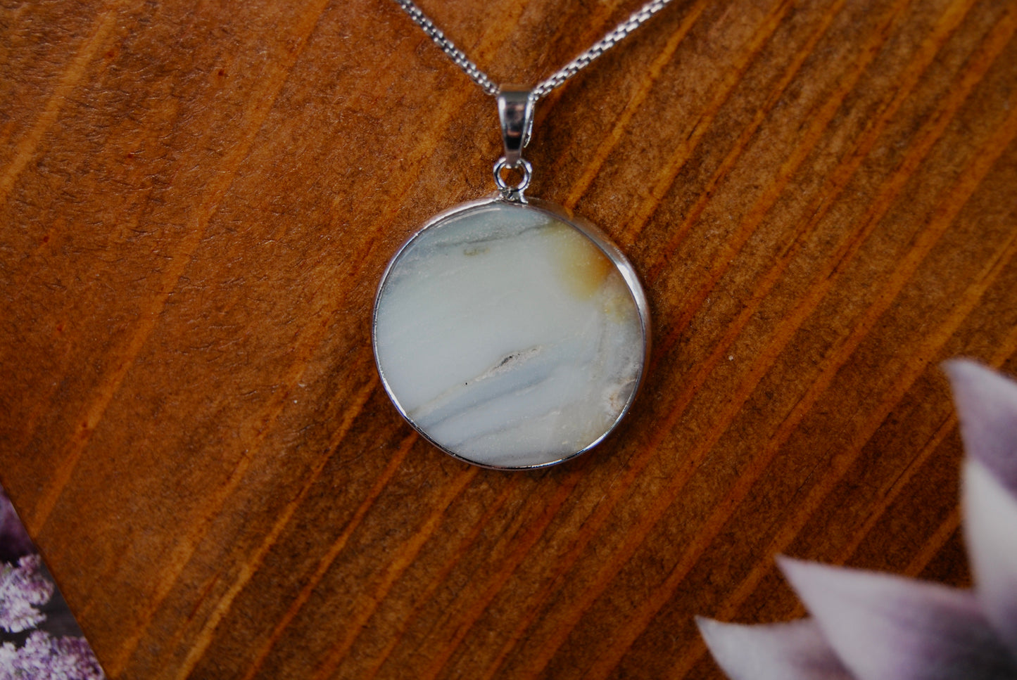 Amazonite and Silver Circle Pendant Necklace