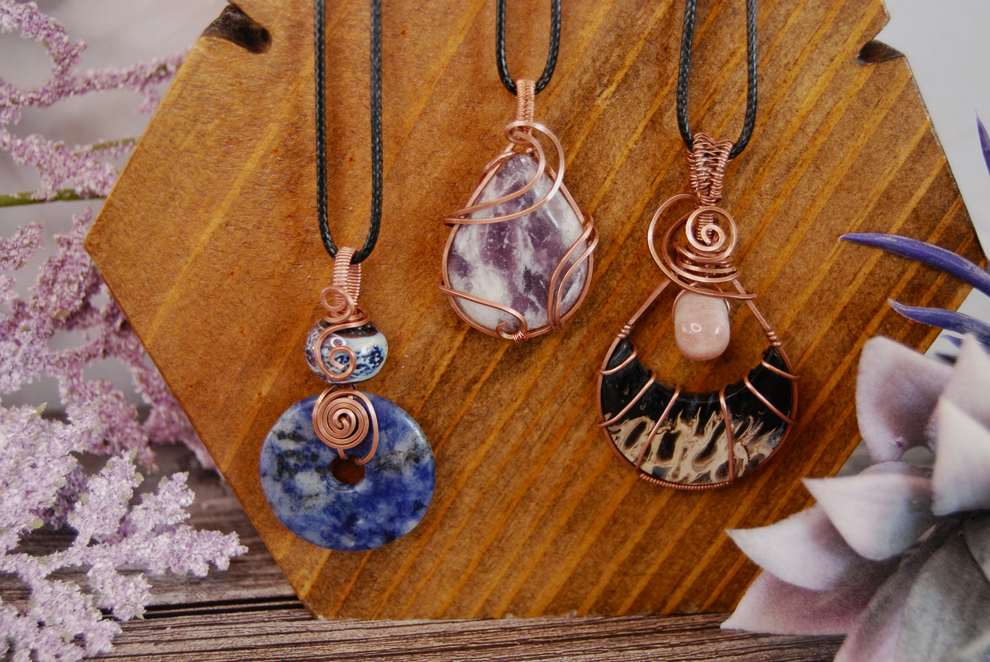 Assorted Wire Wrapped Stone Pendants