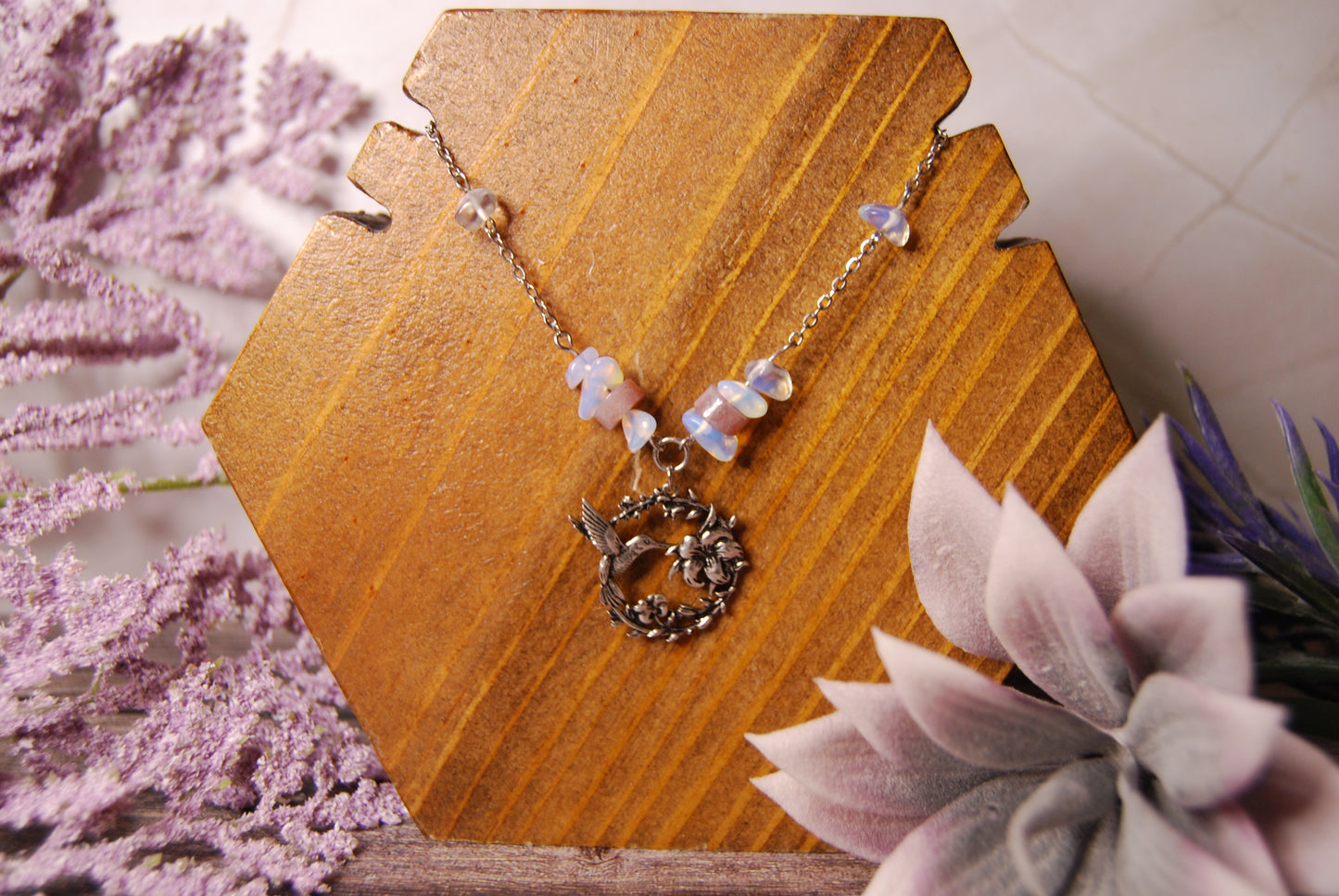 Chip Beaded Humming Bird Necklace