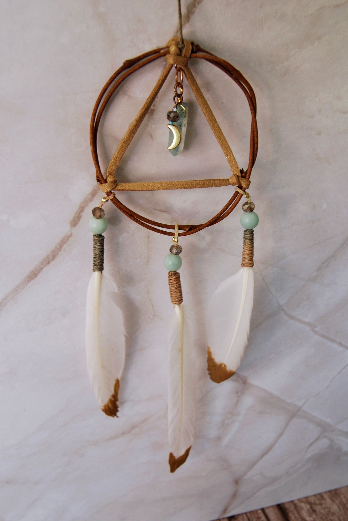 Small Gold and Seafoam Tirangle Weave Dream Catcher
