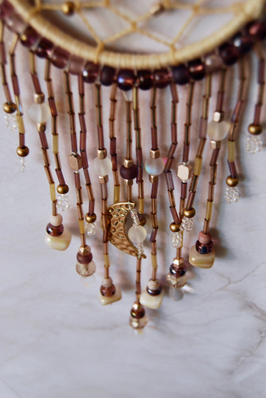 Small Cream Dream Catcher With Beaded Fringe
