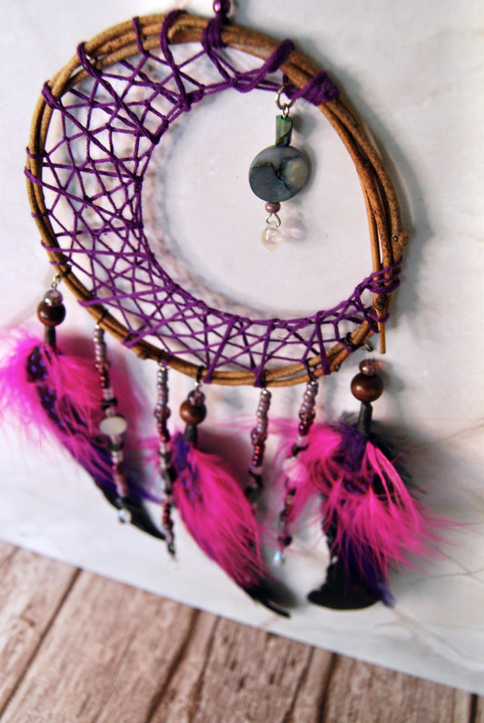 Medium Hot Pink and Purple Moon Weave Dream Catcher