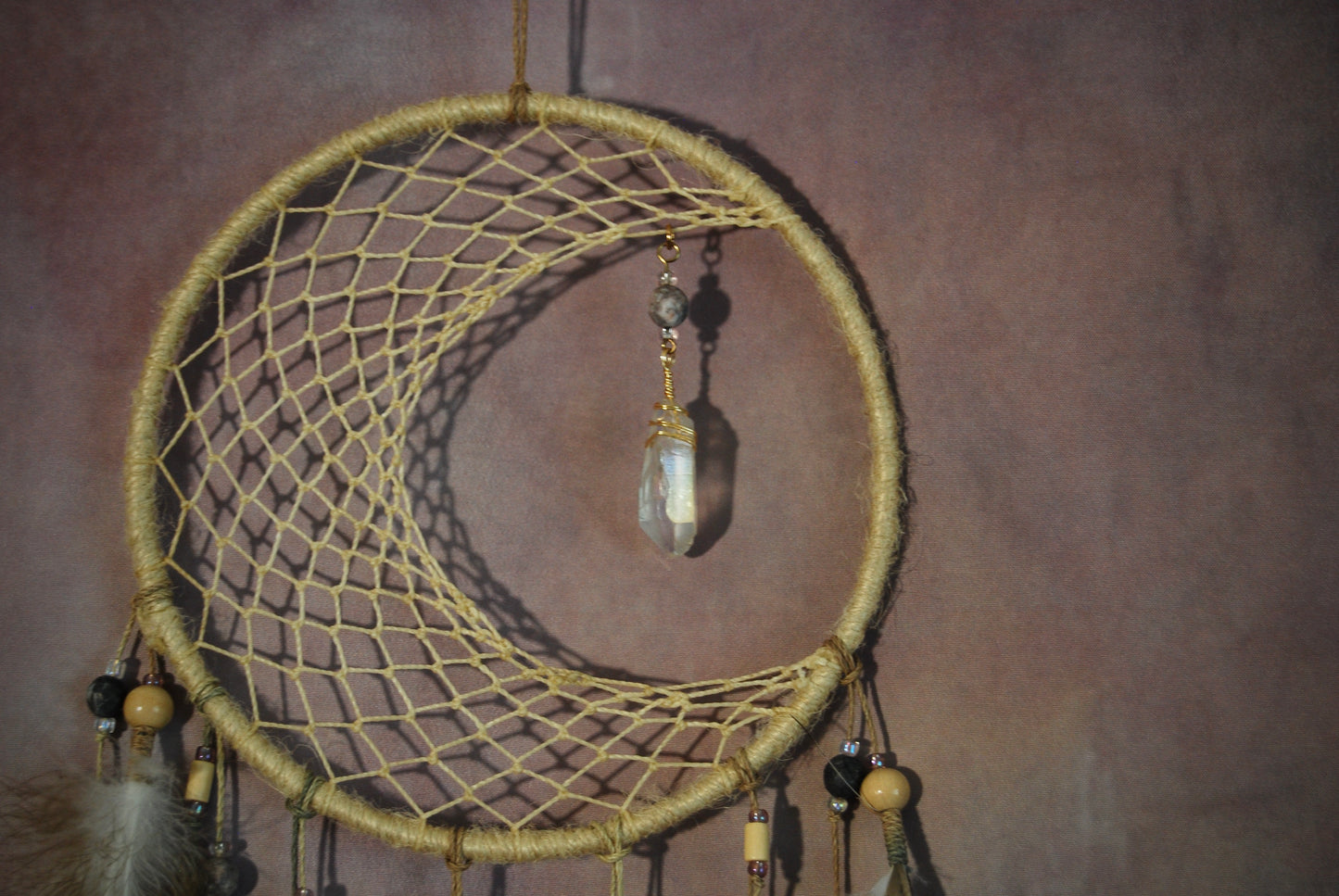 Medium Moon Weave Dream Catcher with Feathers