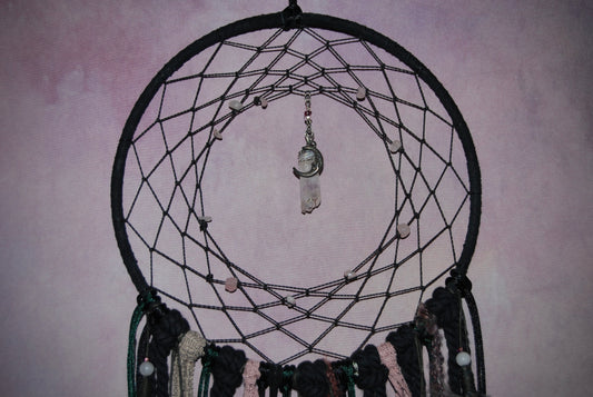 Large Black Celestial Dream Catcher with Raw Amethyst Pendant