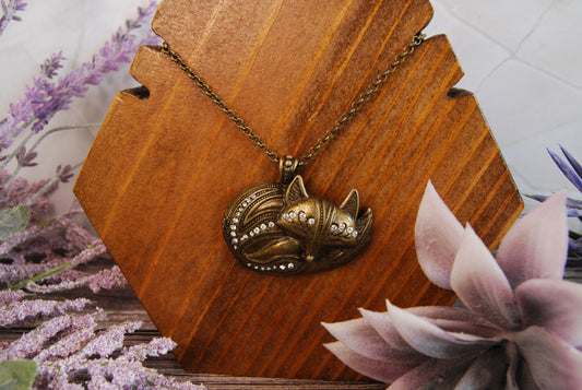 Large Sleeping Fox Pendant Necklace