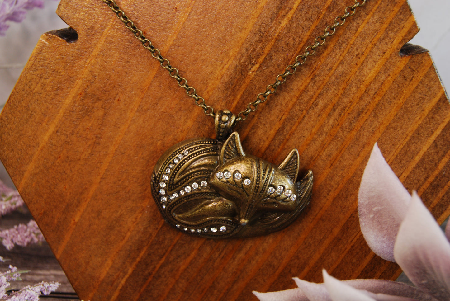 Large Sleeping Fox Pendant Necklace