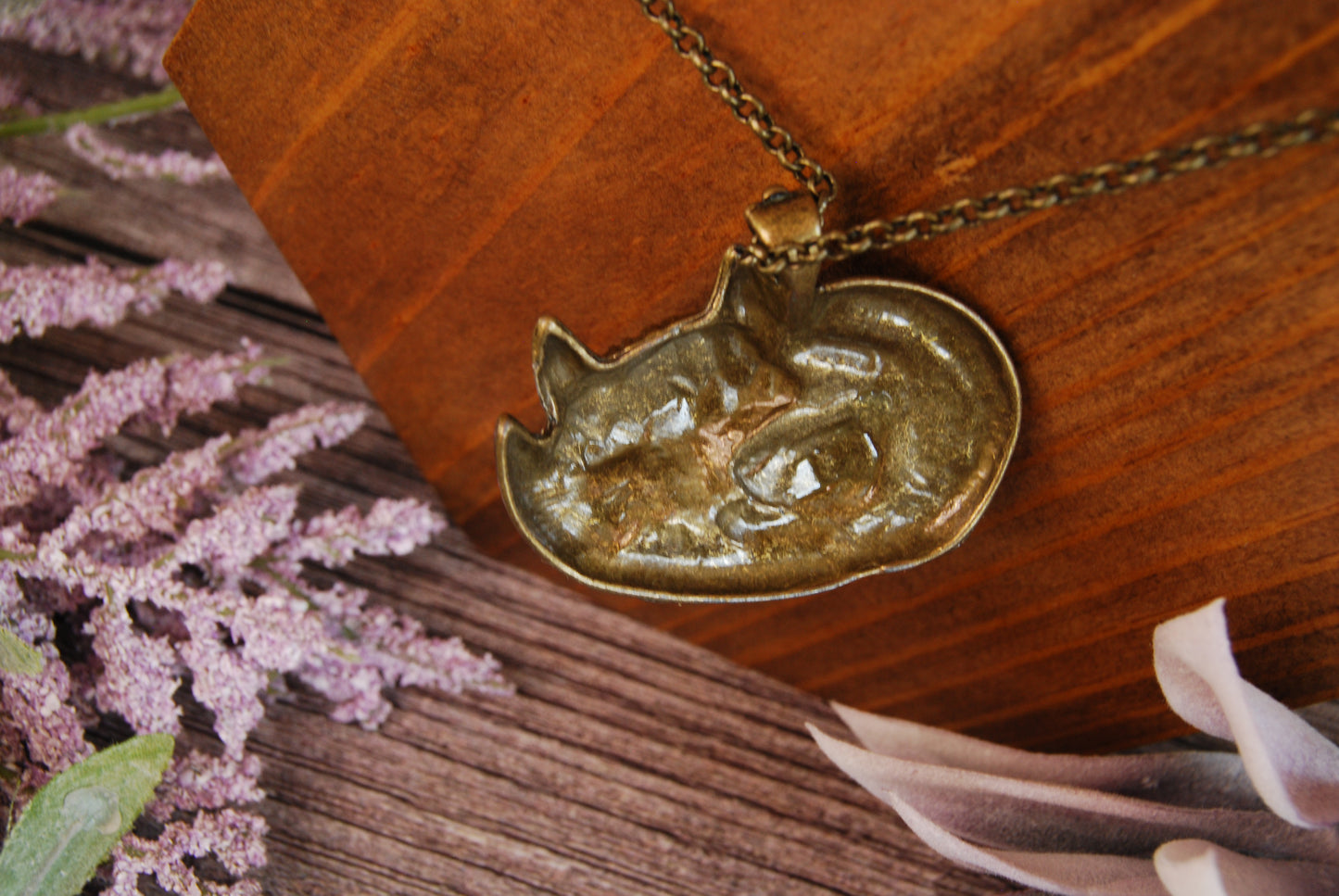 Large Sleeping Fox Pendant Necklace