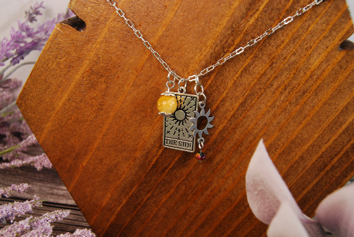 Collier Tarot Coloré Carte Du Soleil Et Lune - Pendentif Acier Inoxydable Plaqué Or 18K Pour Femme Et Homme