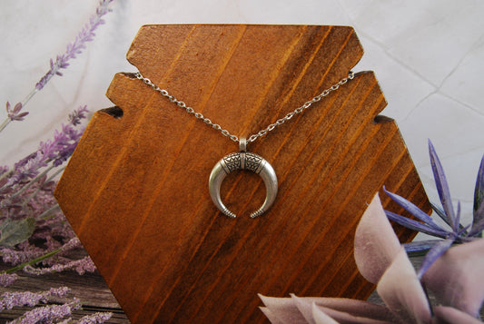 Silver Double Point Horn Pendant Necklace