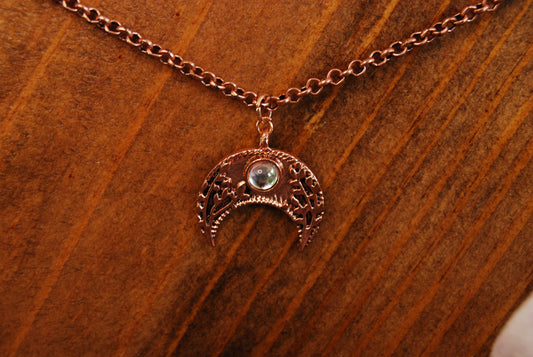 Rose Gold Moon with Gem Necklace