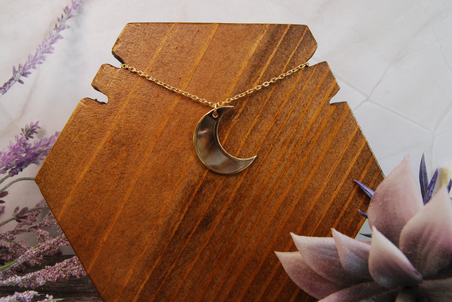 Gold Shell Moon Necklace