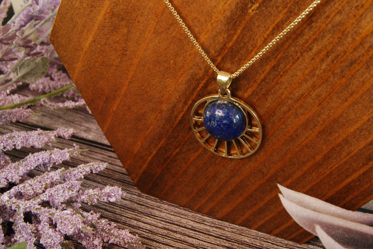Gold Geometric and Lapis Lazuli Pendant Necklace