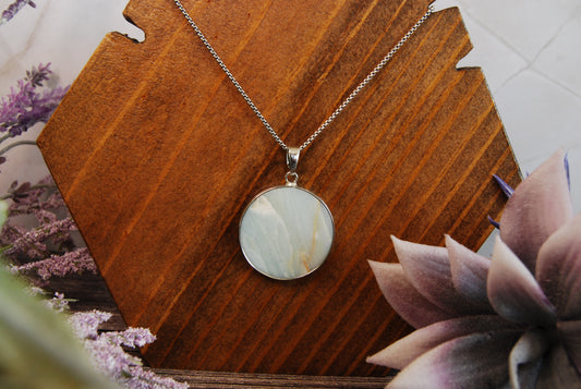 Amazonite and Silver Circle Pendant Necklace