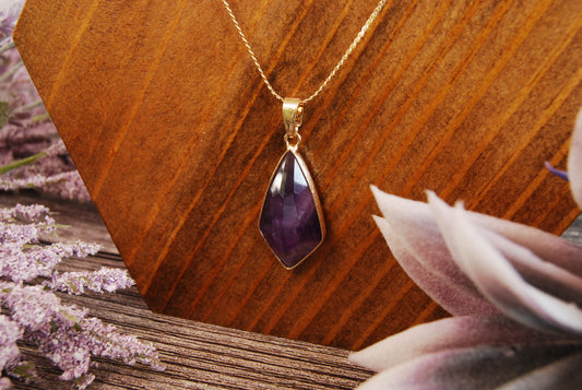 Polished Amethyst Teardrop Pendant Necklace