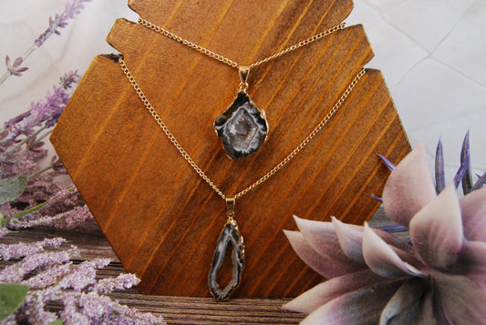 One Black Geode Pendant Necklace