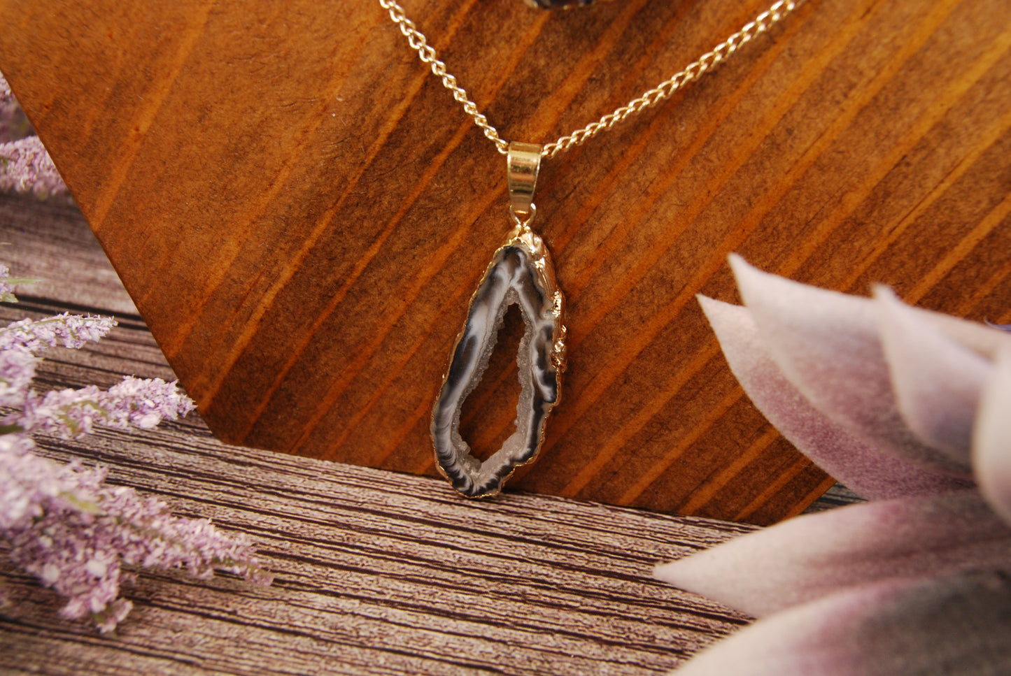 One Black Geode Pendant Necklace